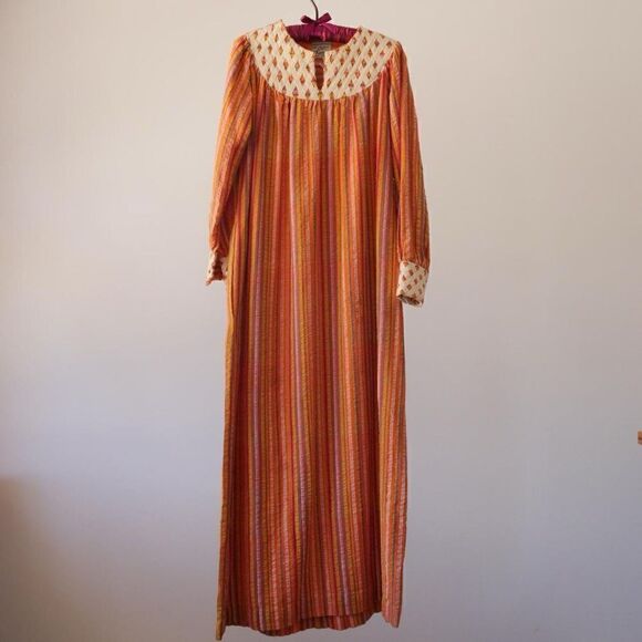 Rare! Vintage 70s Karavan striped Indian cotton maxi dress - Picture 1 of 9